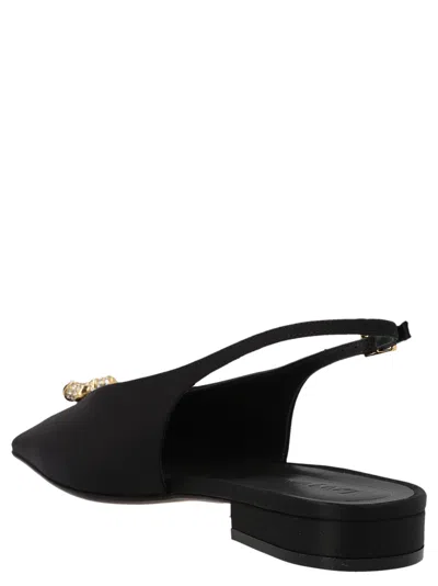 Lanvin Pointed Toe Black Satin Ballerinas With Slingback Design In Black