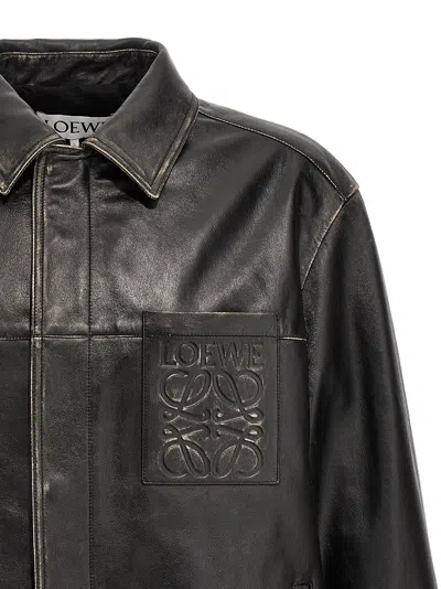 Shop Loewe 'anagram' Leather Overshirt