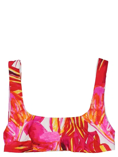 Louisa Ballou One-shoulder Cropped Bikini Top With Tropical Print