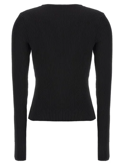 Magda Butrym Ribbed Viscose-blend Sweater With Sculptural Chest Detail In Black
