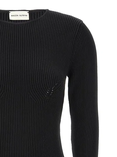 Magda Butrym Ribbed Viscose-blend Sweater With Sculptural Chest Detail In Black