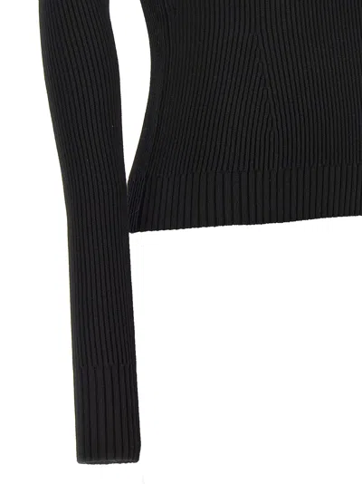 Magda Butrym Ribbed Viscose-blend Sweater With Sculptural Chest Detail In Black