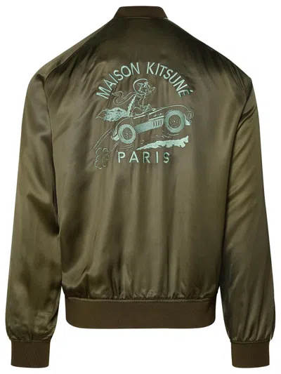 Shop Maison Kitsuné 'teddy' Green Viscose Jacket