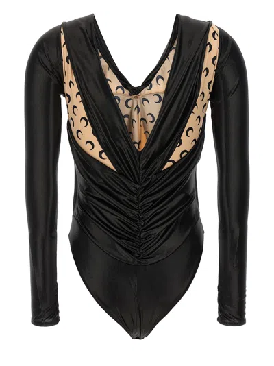 Marine Serre Draped Viscose Bodysuit With Crescent Moon Print Design For Women