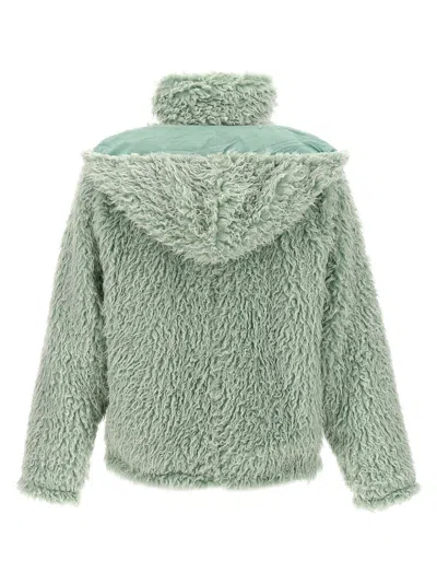Marni Long Pile Shaggy Faux Fur Hooded Jacket Blue In Green