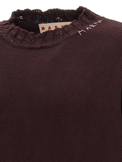 Marni Maroon Destroyed Effect Sweater In Red