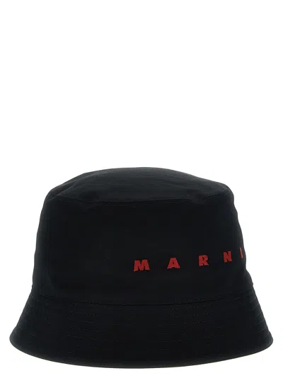 Marni Black Embroidered Logo Bucket Hat