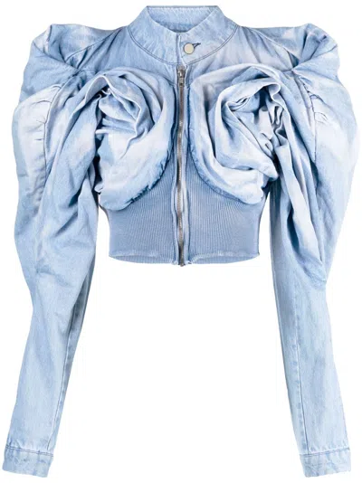Masha Popova Blue Scrapyard Draped Denim Bomber Jacket