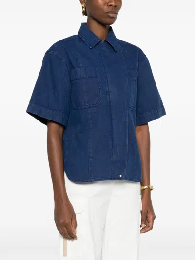 Max Mara Oversize Lapel Cotton Shirt With Curved Hem