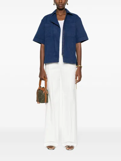 Max Mara Oversize Lapel Cotton Shirt With Curved Hem