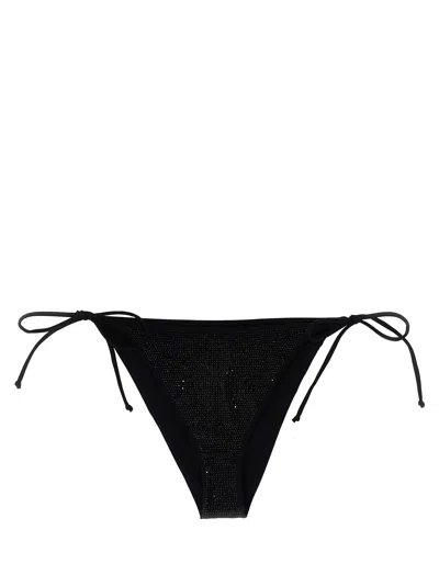 Mc2 Saint Barth Woman Swim Briefs With Black Rhinestones In Black
