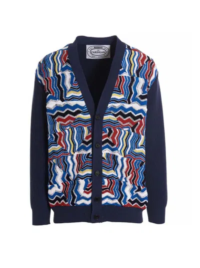 Missoni Ribbed And Crochet-knit Cotton-blend Cardigan In Navy