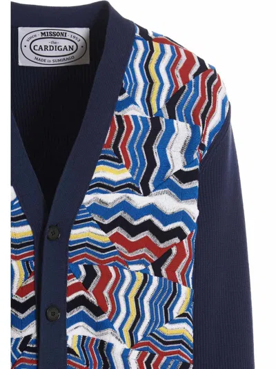 Missoni Ribbed And Crochet-knit Cotton-blend Cardigan In Navy