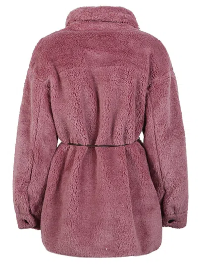 Molliolli Pink Faux Fur Jacket With Button Closure And Belt For Women