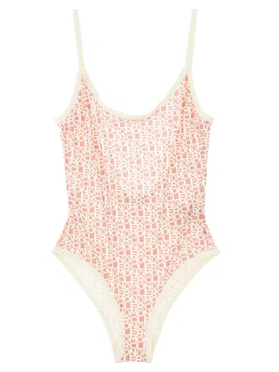 Shop Moncler Logo Print One Piece Swimsuit