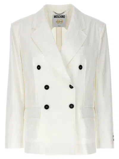 Moschino Double-breasted Blazer With Buttoned Cuffs In White
