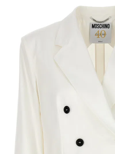 Moschino Double-breasted Blazer With Buttoned Cuffs In White
