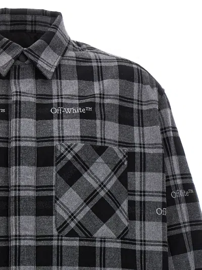 Off-white Dark Grey Cotton Check Flann Padded Overshirt