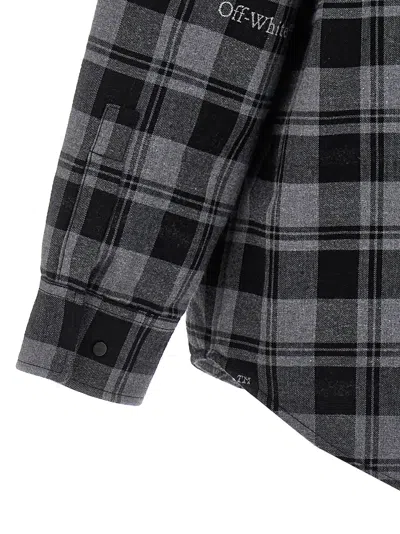 Off-white Dark Grey Cotton Check Flann Padded Overshirt
