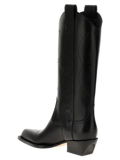 Off-white For Walking Leather Western Boots With Embroideries