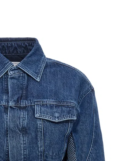 Off-white Cropped Denim Moto Jacket With Front Cutout