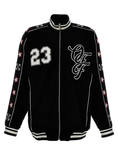 Off-white Nylon Varsity Jacket With Frontal Logo Patch