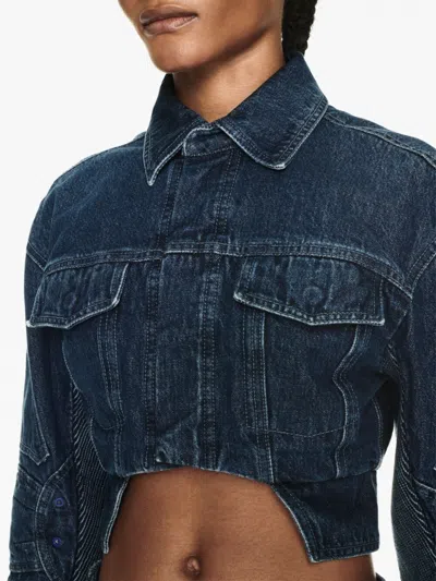 Off-white Cropped Denim Moto Jacket With Front Cutout