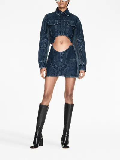 Off-white Cropped Denim Moto Jacket With Front Cutout