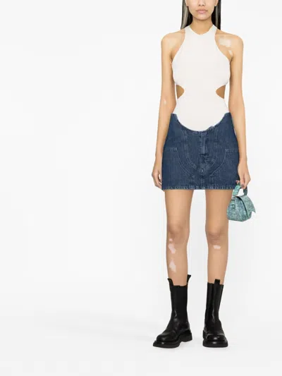 Off-white Low-waist Denim Miniskirt With 3d Detailing