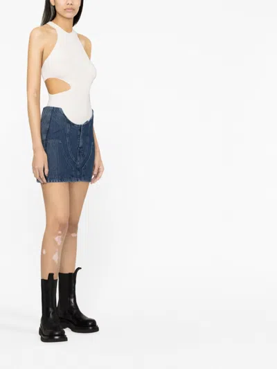 Off-white Low-waist Denim Miniskirt With 3d Detailing