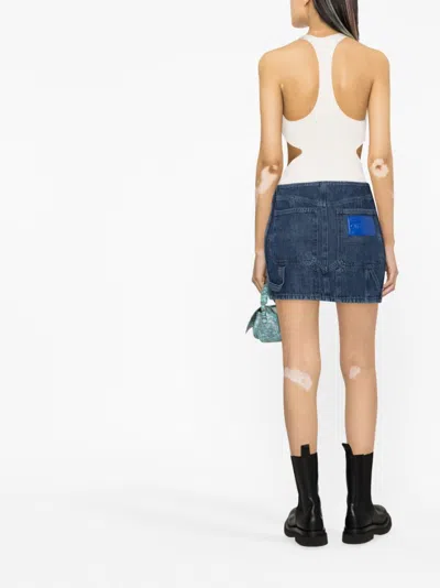 Off-white Low-waist Denim Miniskirt With 3d Detailing