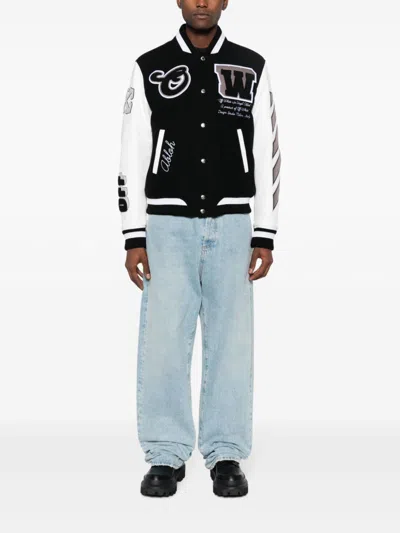 Shop Off-white Off White Leather Varsity Jacket