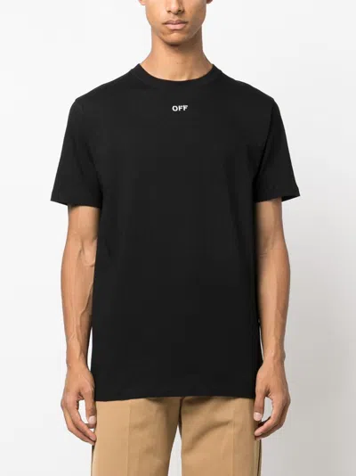 Off-white Black Cotton T-shirt With White Logo Printed On The Front In Black