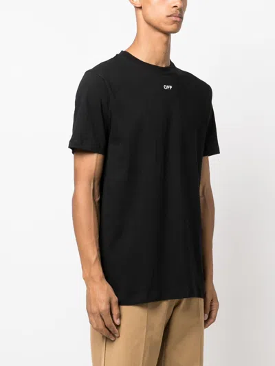 Off-white Black Cotton T-shirt With White Logo Printed On The Front In Black
