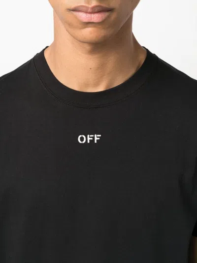 Off-white Black Cotton T-shirt With White Logo Printed On The Front In Black