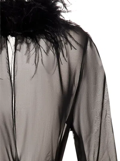 Oseree Plumage Feather-trimmed Chiffon Robe