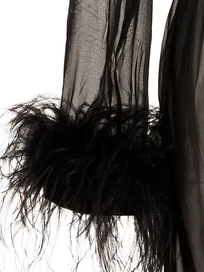 Oseree Plumage Feather-trimmed Chiffon Robe