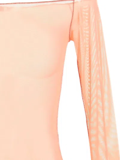 Oseree Feather Transparent Mesh Bodysuit Underwear And Body Pink