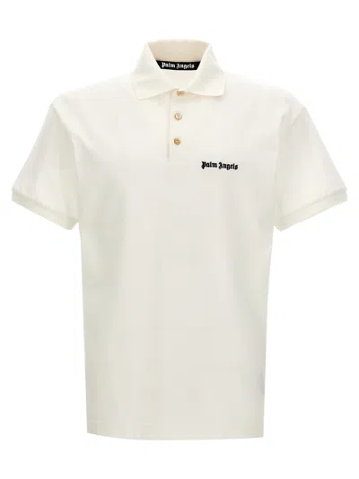 Palm Angels White Polo Shirt With Classic Collar And Logo On The Front