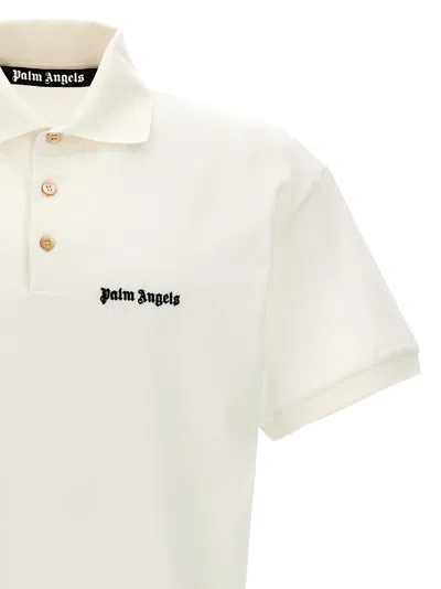 Palm Angels White Polo Shirt With Classic Collar And Logo On The Front