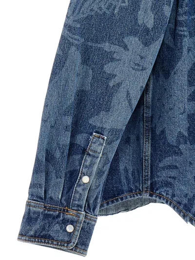 Palm Angels Printed Denim Oversize Shirt In Blue