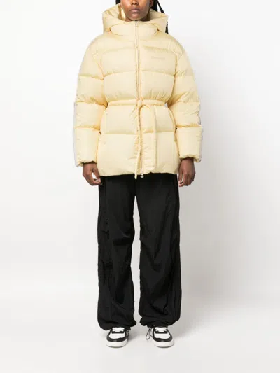 Palm Angels Beige Light Yellow Belted Down Jacket