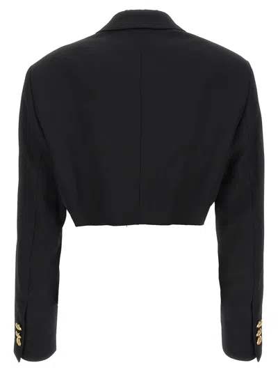 Palm Angels Double-breasted Cropped Blazer With Gold Button Accents In Black