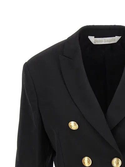 Palm Angels Double-breasted Cropped Blazer With Gold Button Accents In Black