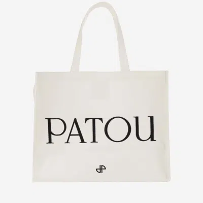 Patou Women Beige Large Cotton Canvas Tote Bag, Onesize Luxury Totes For Women Darveys