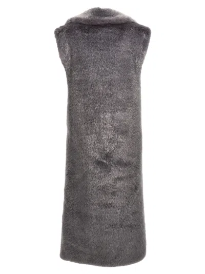 Philosophy Extra Long Faux Fur Vest Gilet Gray