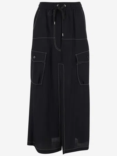 Pinko Solid Color Gulp Cargo Skirt With Frontal Split And Visible
