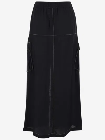 Pinko Solid Color Gulp Cargo Skirt With Frontal Split And Visible