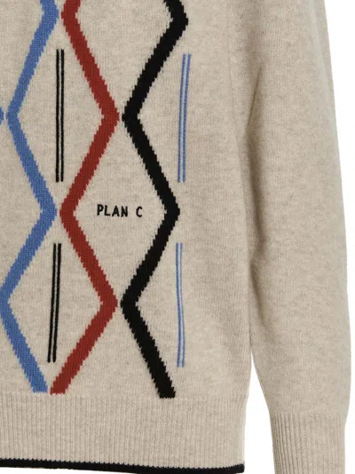 Plan C Geometric Pattern V-neck Knit Sweater