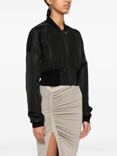 Rick Owens Black Round Collar Polyester Bomber